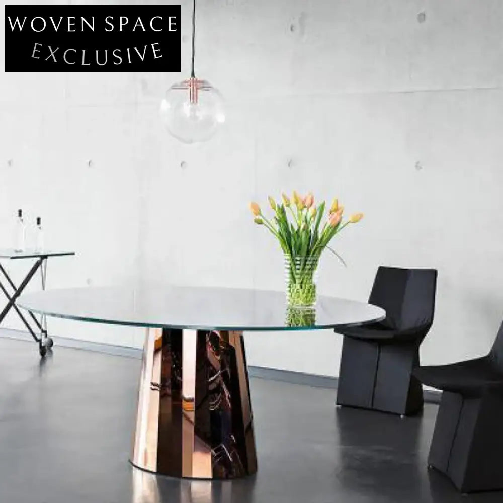 Elegant Nordic Round Dining Table, Slate Top, Mirror Stainless Steel Base