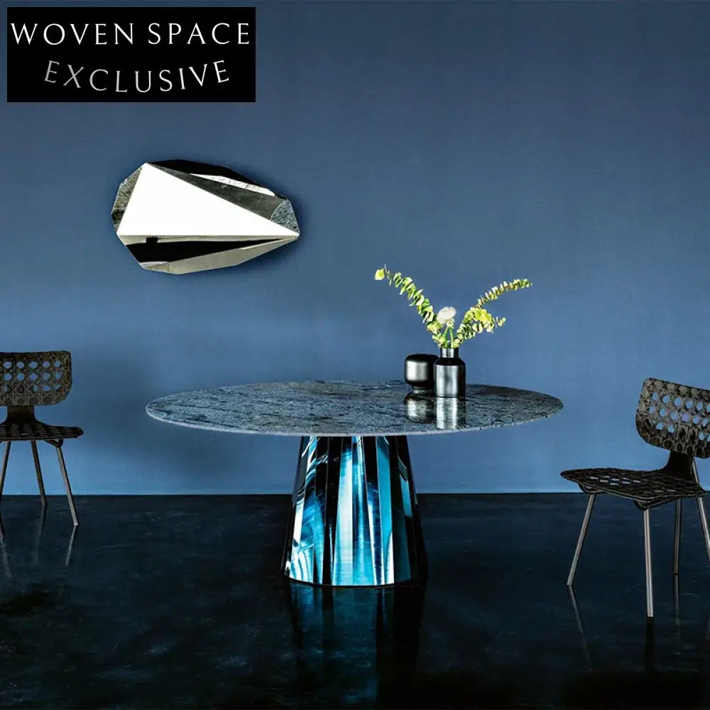 Elegant Nordic Round Dining Table, Slate Top, Mirror Stainless Steel Base