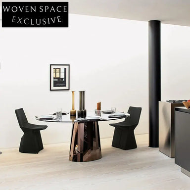 Elegant Nordic Round Dining Table, Slate Top, Mirror Stainless Steel Base
