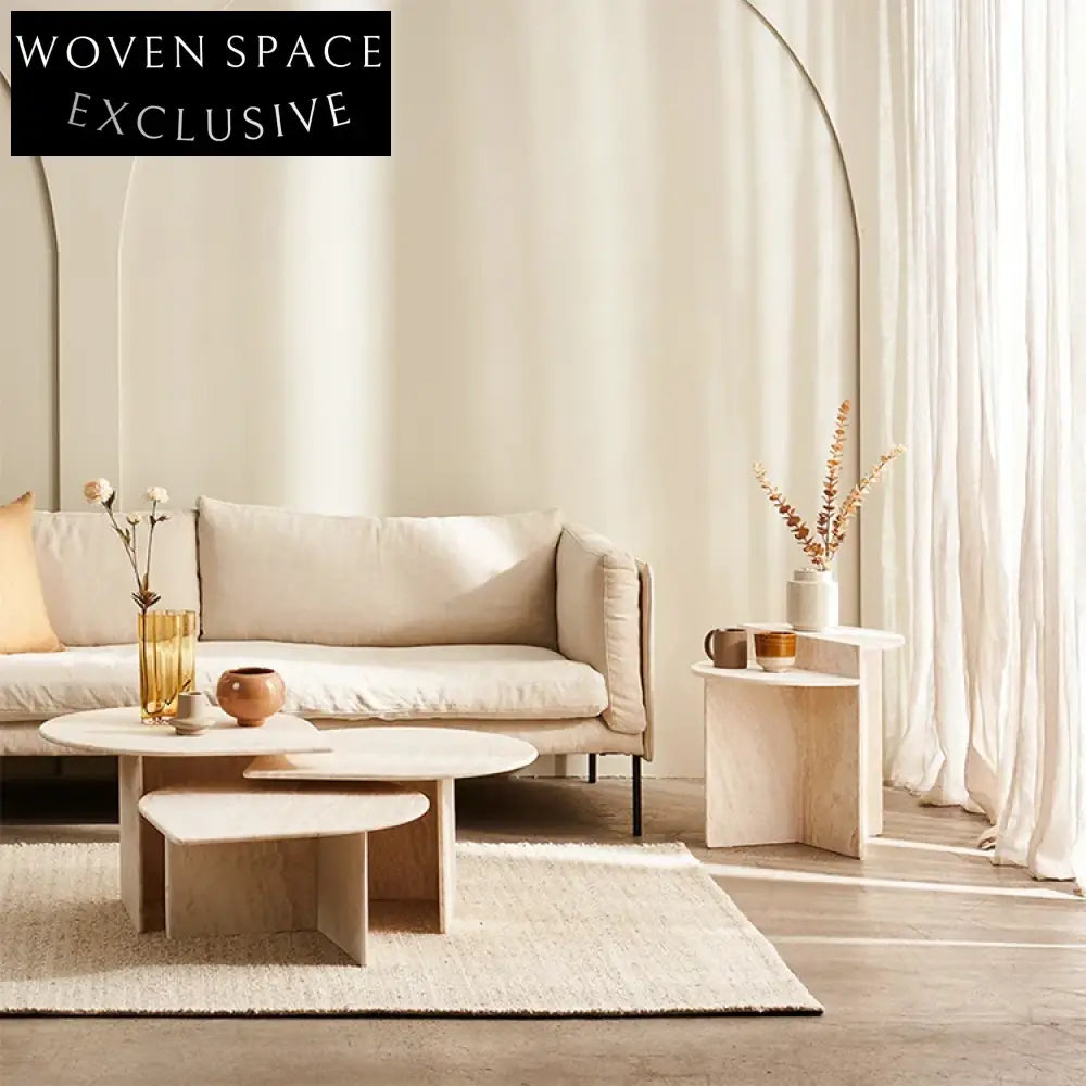 Elegant Nordic Round Double-Layer Natural Travertine Coffee Table for Living Room