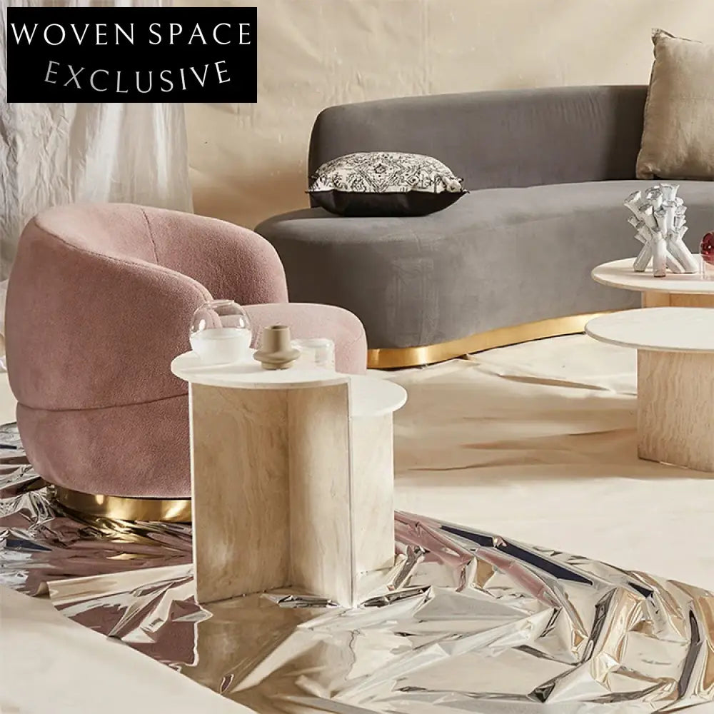Elegant Nordic Round Double-Layer Natural Travertine Coffee Table for Living Room