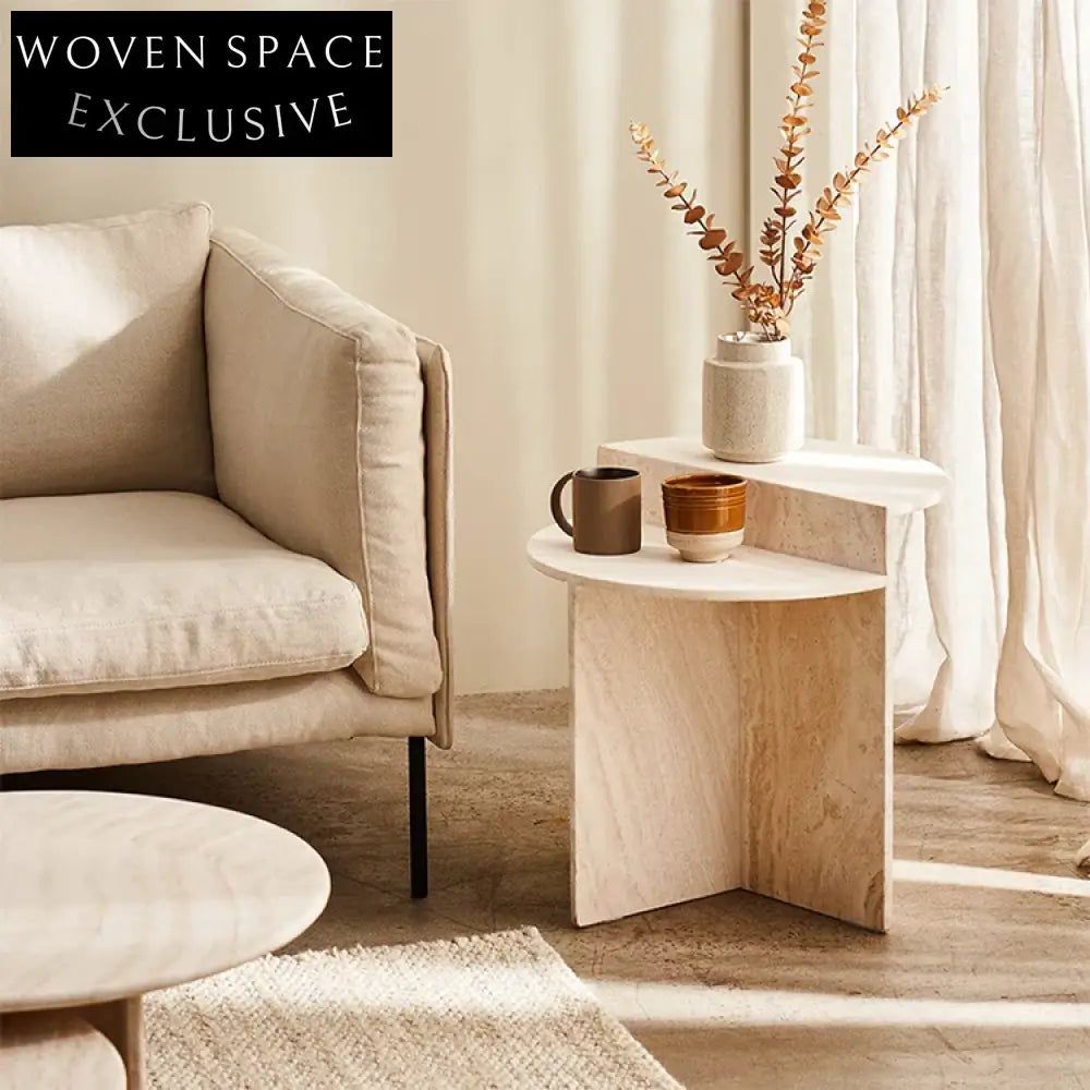 Elegant Nordic Round Double-Layer Natural Travertine Coffee Table for Living Room
