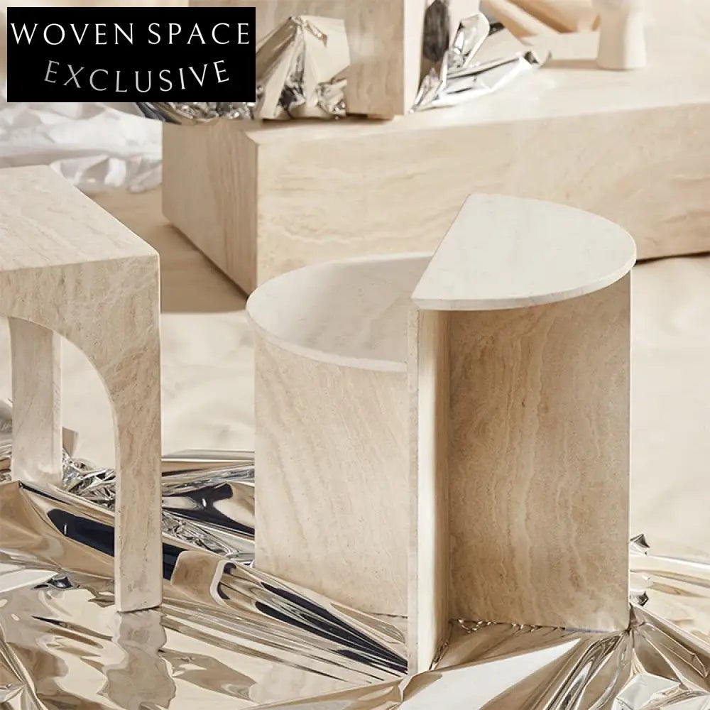 Elegant Nordic Round Double-Layer Natural Travertine Coffee Table for Living Room