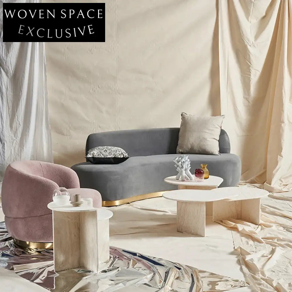 Elegant Nordic Round Double-Layer Natural Travertine Coffee Table for Living Room