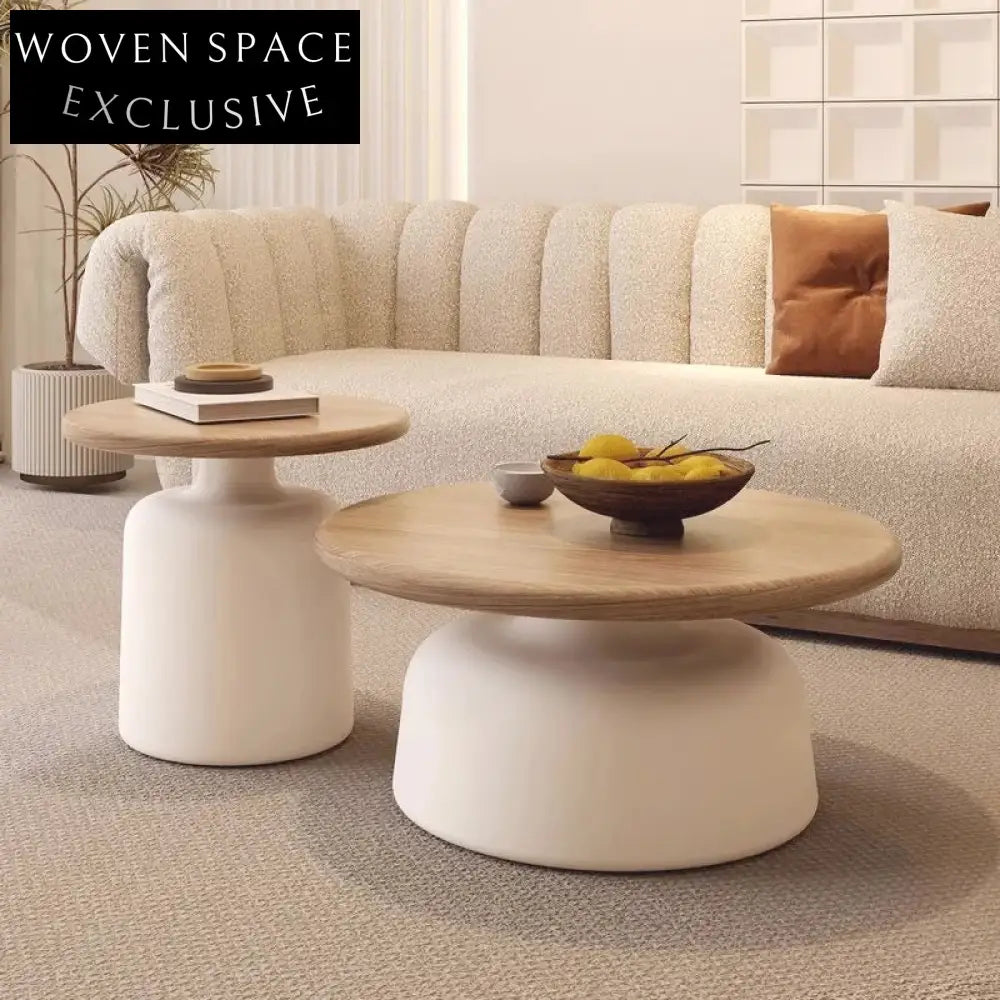 Elegant Nordic Round Solid Wood Coffee Table Set for Modern Apartment Living Rooms