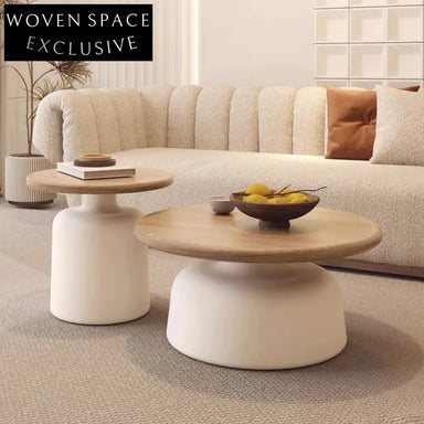Elegant Nordic Round Solid Wood Coffee Table Set for Modern Apartment Living Rooms