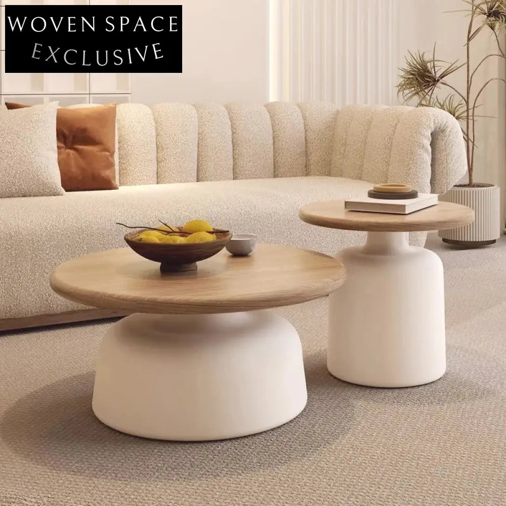 Elegant Nordic Round Solid Wood Coffee Table Set for Modern Apartment Living Rooms