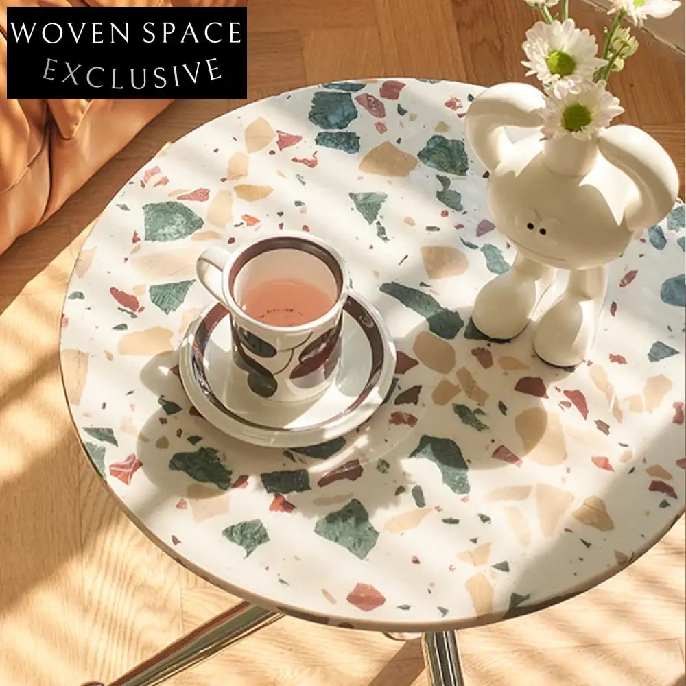 Elegant Nordic Round Terrazzo Plywood Top Metal Side Coffee Table