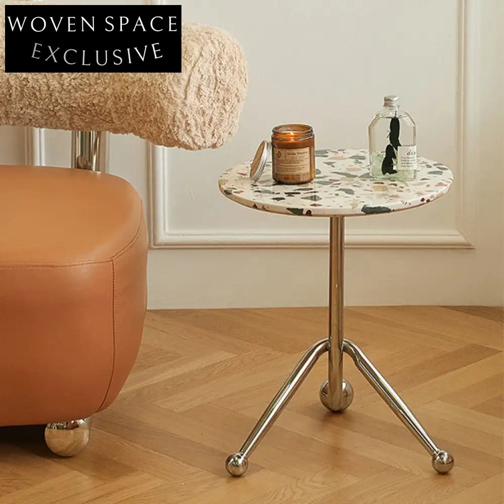 Elegant Nordic Round Terrazzo Plywood Top Metal Side Coffee Table