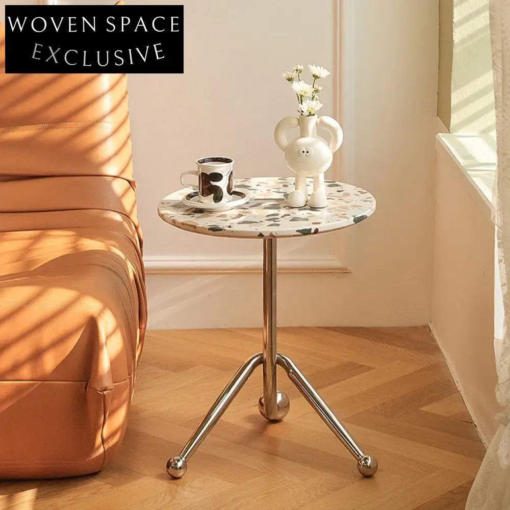 Elegant Nordic Round Terrazzo Plywood Top Metal Side Coffee Table