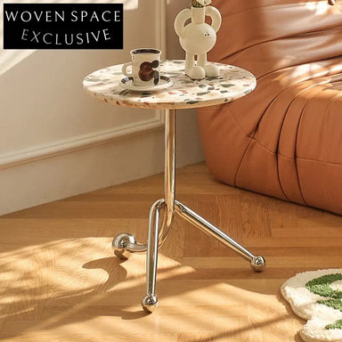 Elegant Nordic Round Terrazzo Plywood Top Metal Side Coffee Table