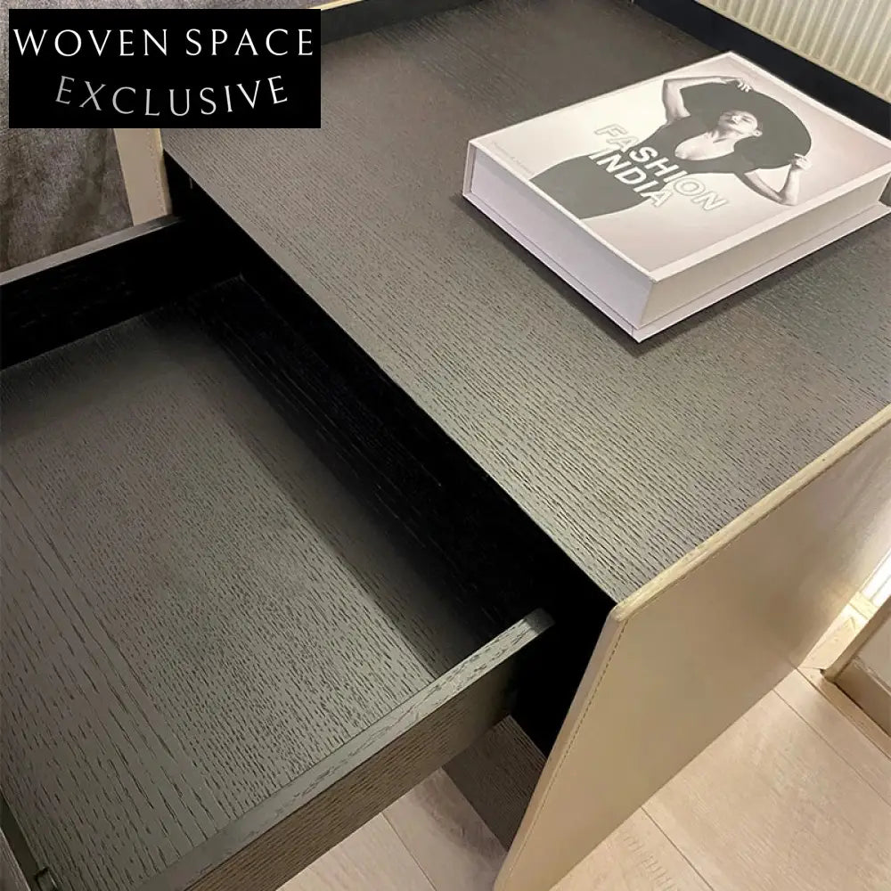 Elegant Nordic Saddle Leather 2-Drawer Wooden Modern Bedroom Nightstand