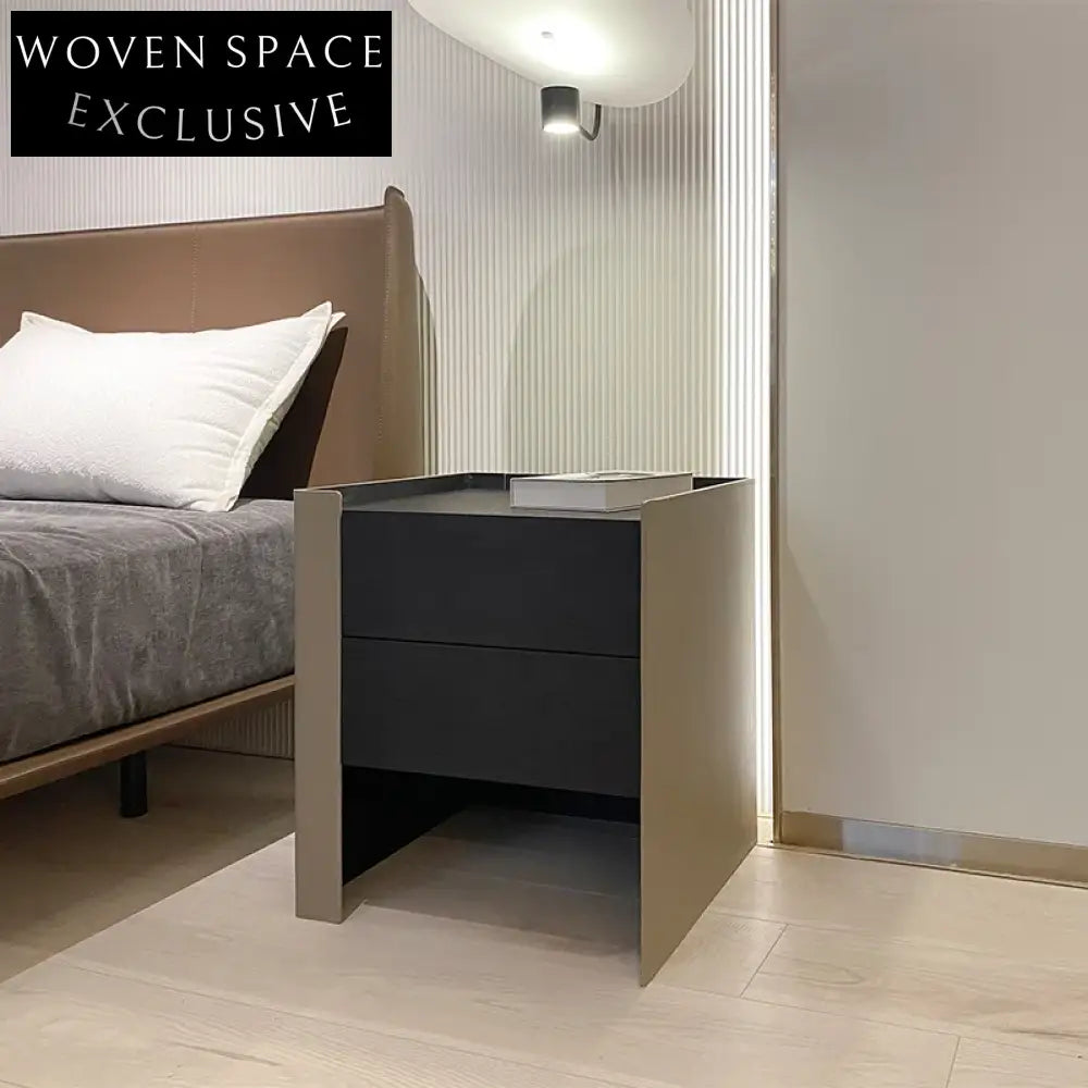 Elegant Nordic Saddle Leather 2-Drawer Wooden Modern Bedroom Nightstand