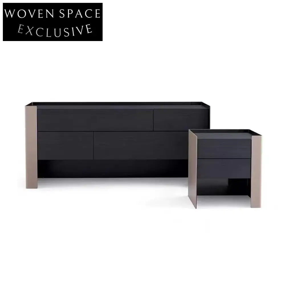 Elegant Nordic Saddle Leather 2-Drawer Wooden Modern Bedroom Nightstand