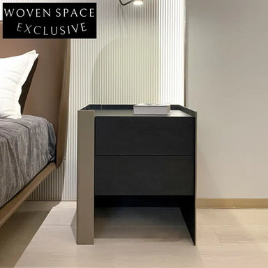 Elegant Nordic Saddle Leather 2-Drawer Wooden Modern Bedroom Nightstand