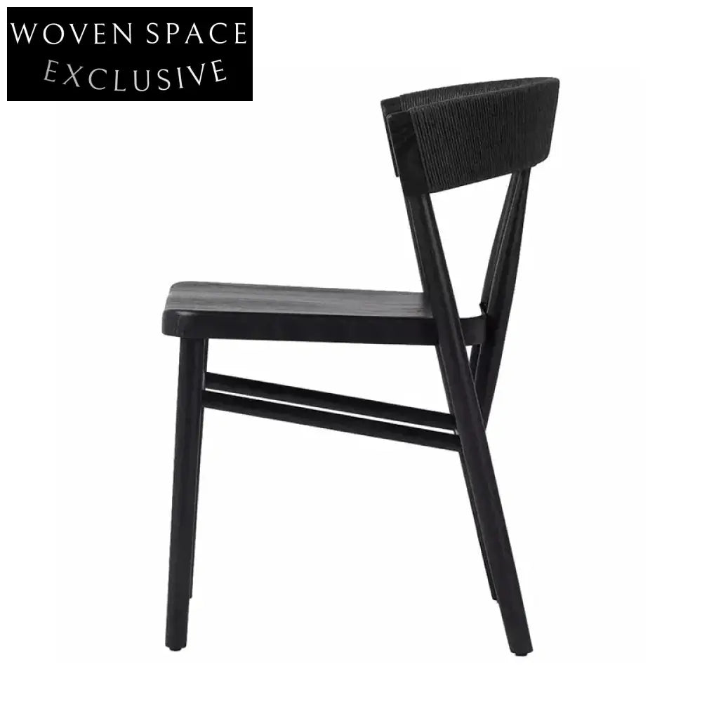 Elegant Nordic Solid Wood Dining Bar Chair with Woven Rope Backrest