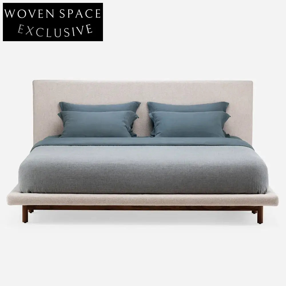 Elegant Nordic Solid Wood King Bed Frame, Plush White Fabric Headboard