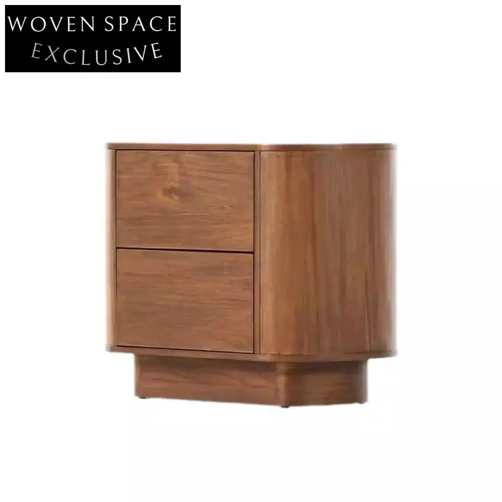 Elegant Nordic Solid Wood Nightstand, Walnut Finish Bedside Table with Drawers