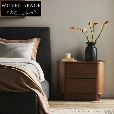 Elegant Nordic Solid Wood Nightstand, Walnut Finish Bedside Table with Drawers