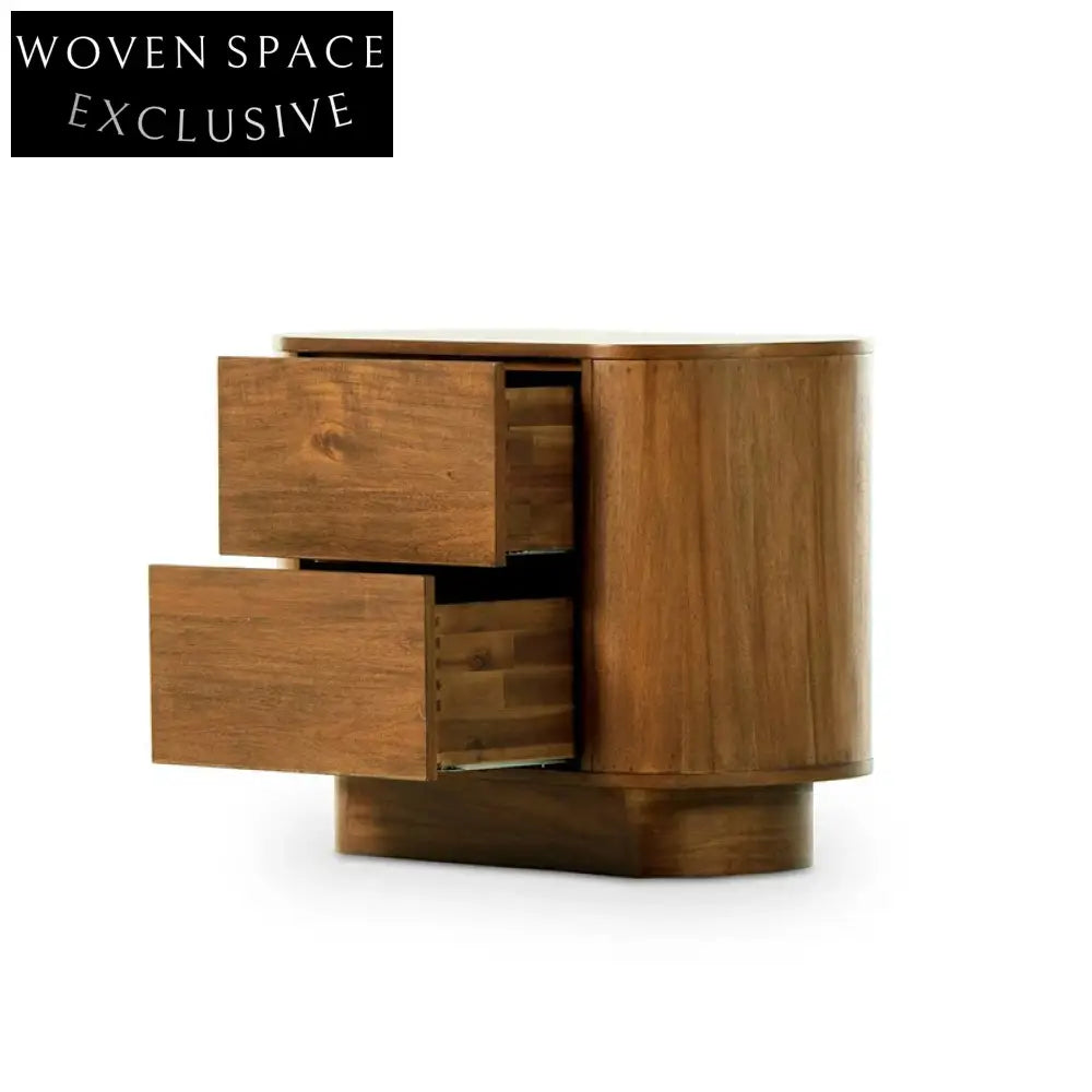 Elegant Nordic Solid Wood Nightstand, Walnut Finish Bedside Table with Drawers