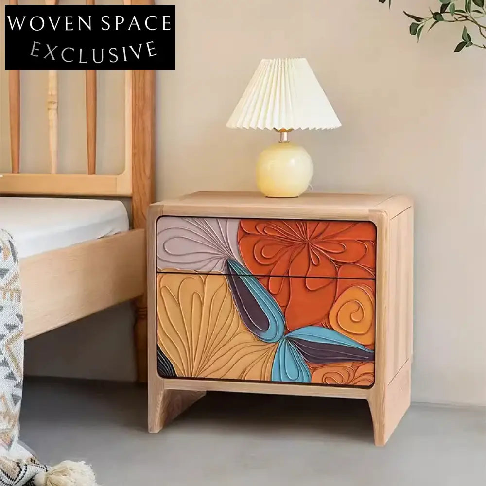 Elegant Nordic Solid Wood Nightstand with Two Storage Drawers for Bedroom