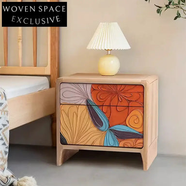 Elegant Nordic Solid Wood Nightstand with Two Storage Drawers for Bedroom