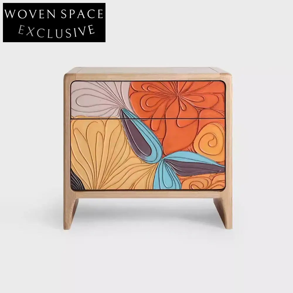 Elegant Nordic Solid Wood Nightstand with Two Storage Drawers for Bedroom