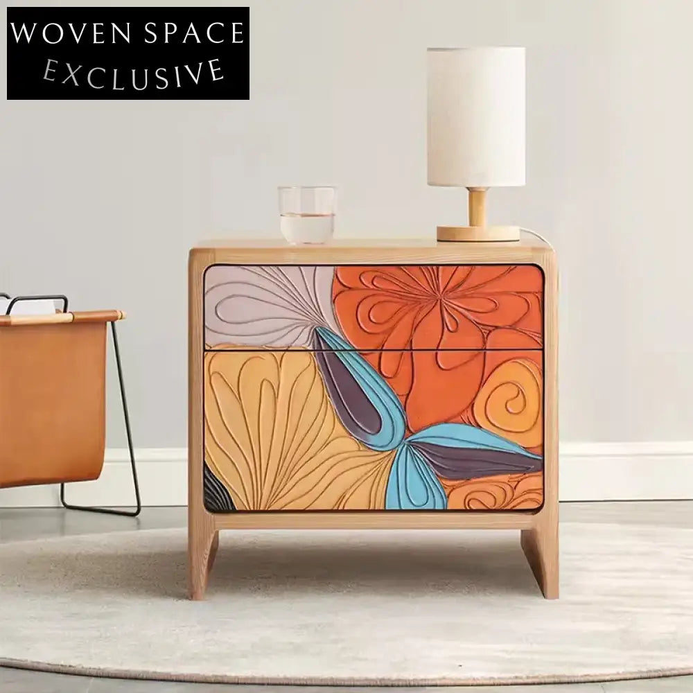 Elegant Nordic Solid Wood Nightstand with Two Storage Drawers for Bedroom