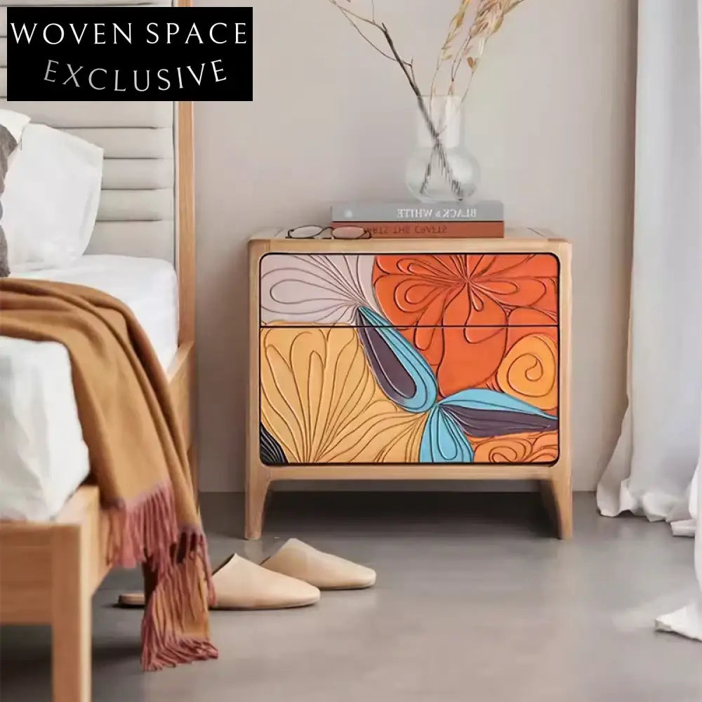 Elegant Nordic Solid Wood Nightstand with Two Storage Drawers for Bedroom