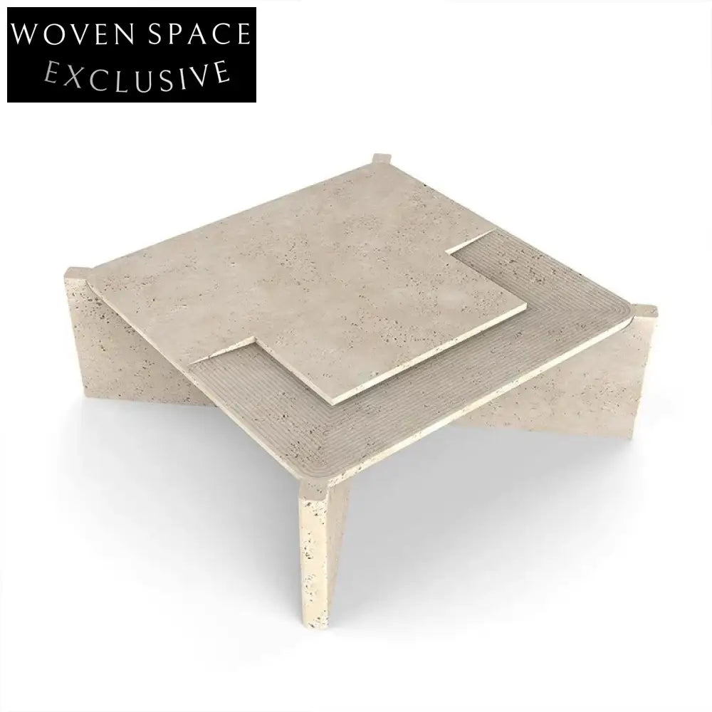 Elegant Nordic Square Travertine Stone Coffee Table for Modern Living Rooms