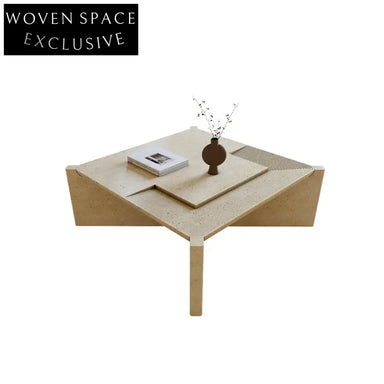 Elegant Nordic Square Travertine Stone Coffee Table for Modern Living Rooms