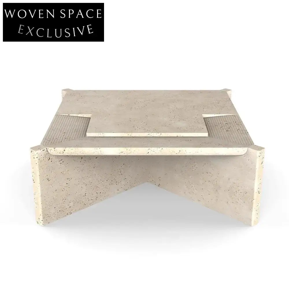 Elegant Nordic Square Travertine Stone Coffee Table for Modern Living Rooms