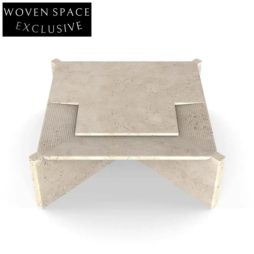 Elegant Nordic Square Travertine Stone Coffee Table for Modern Living Rooms