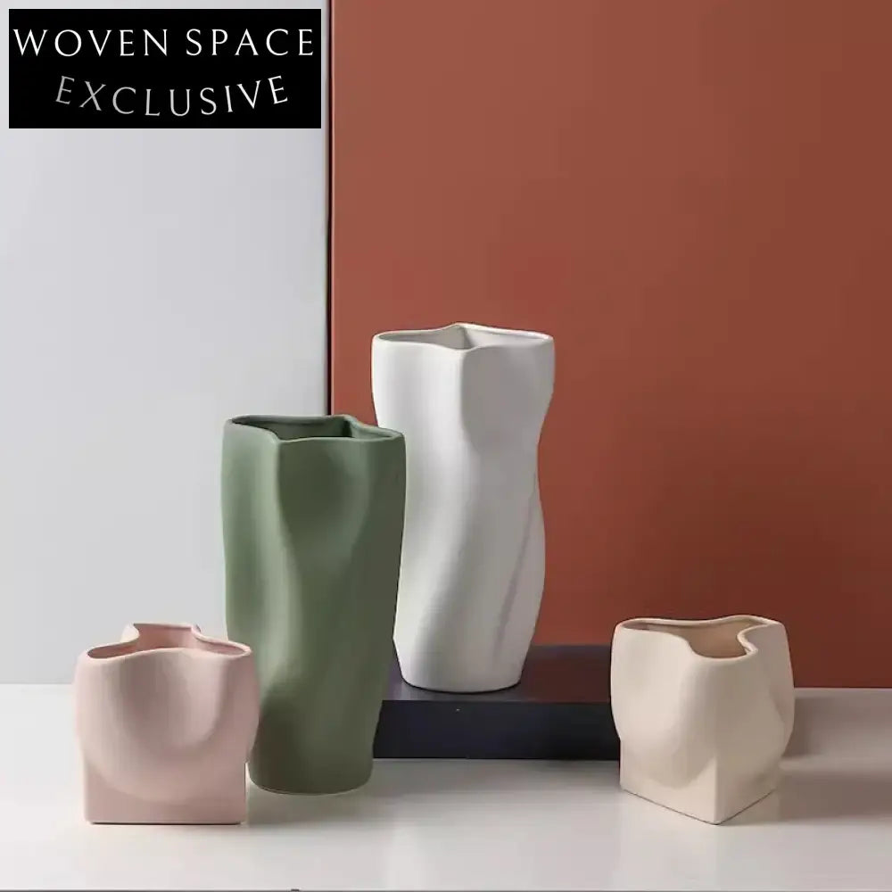 Elegant Nordic Stripe Embossed Ceramic Tabletop Decorative Flower Vase