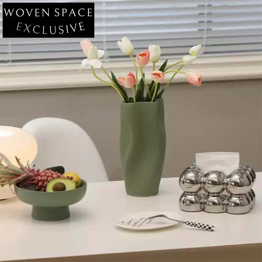 Elegant Nordic Stripe Embossed Ceramic Tabletop Decorative Flower Vase