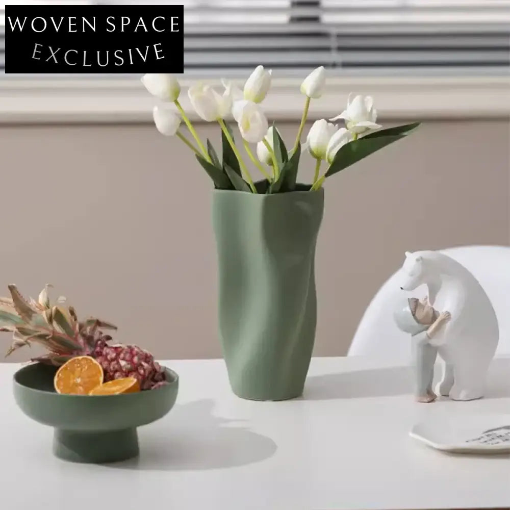 Elegant Nordic Stripe Embossed Ceramic Tabletop Decorative Flower Vase