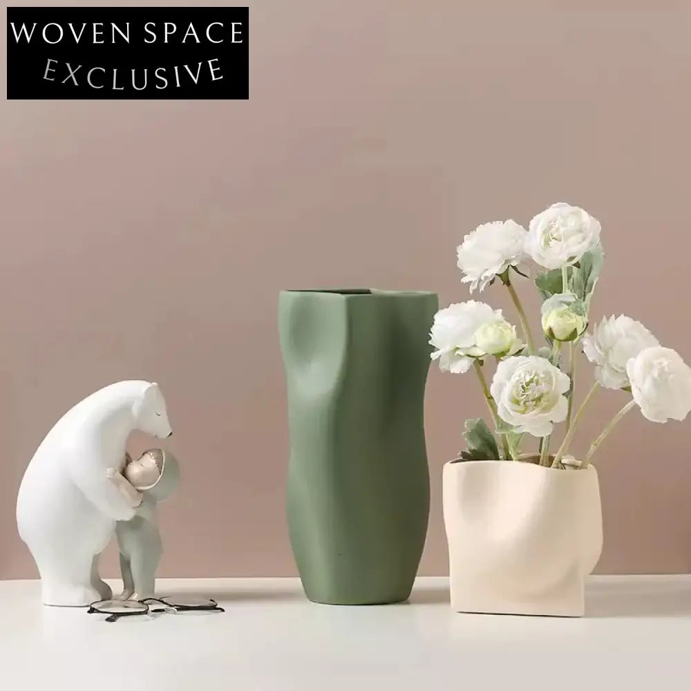 Elegant Nordic Stripe Embossed Ceramic Tabletop Decorative Flower Vase