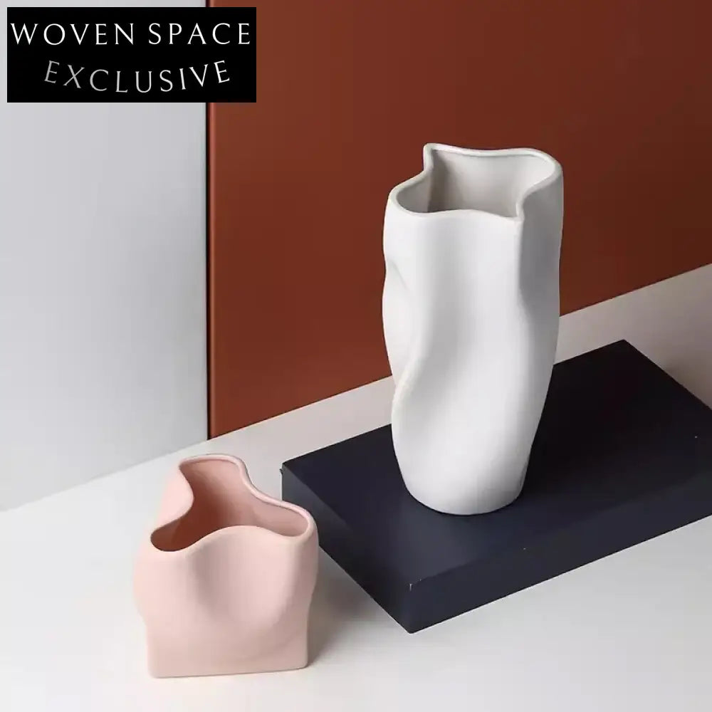 Elegant Nordic Stripe Embossed Ceramic Tabletop Decorative Flower Vase