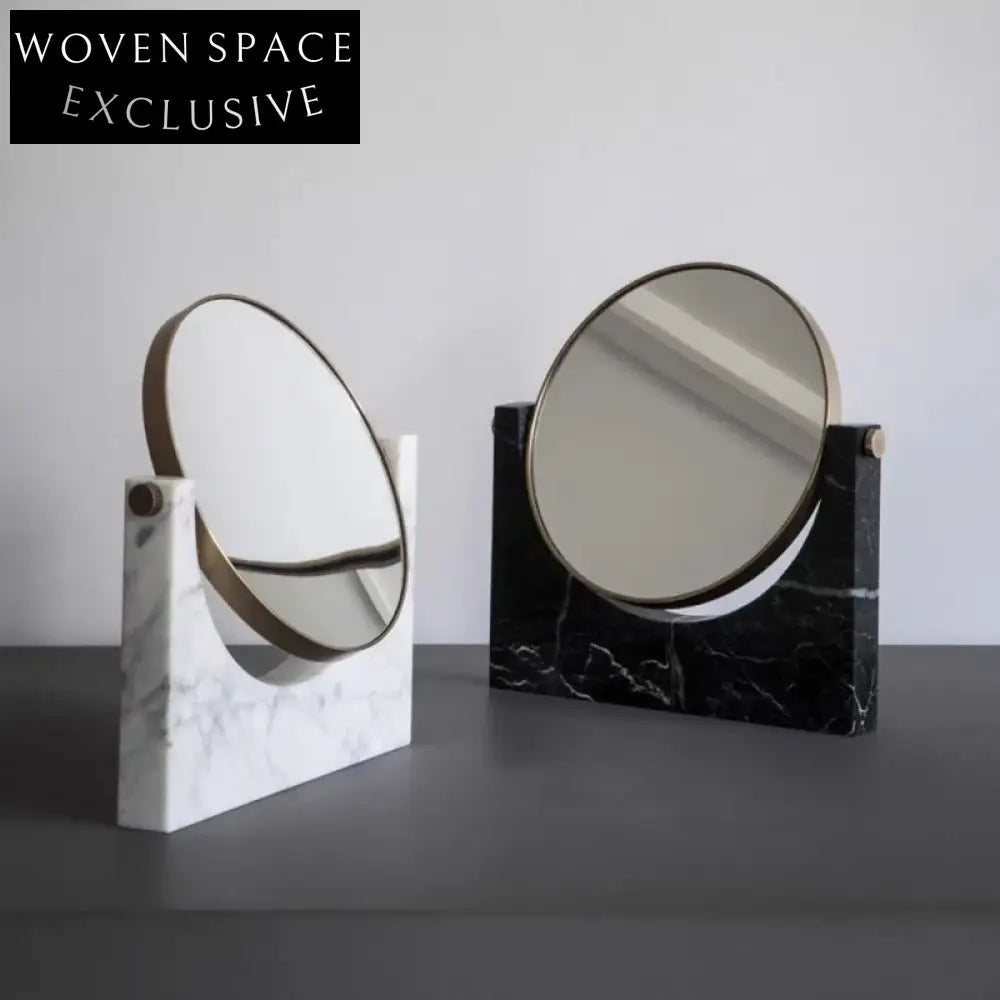 Elegant Nordic Style Desktop Makeup Mirror with Marble Base Decor Piece