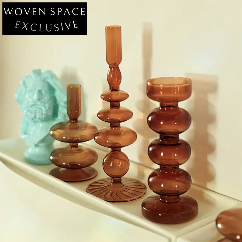 Elegant Nordic Transparent Brown Glass Candelabrum for Home and Restaurant Decor