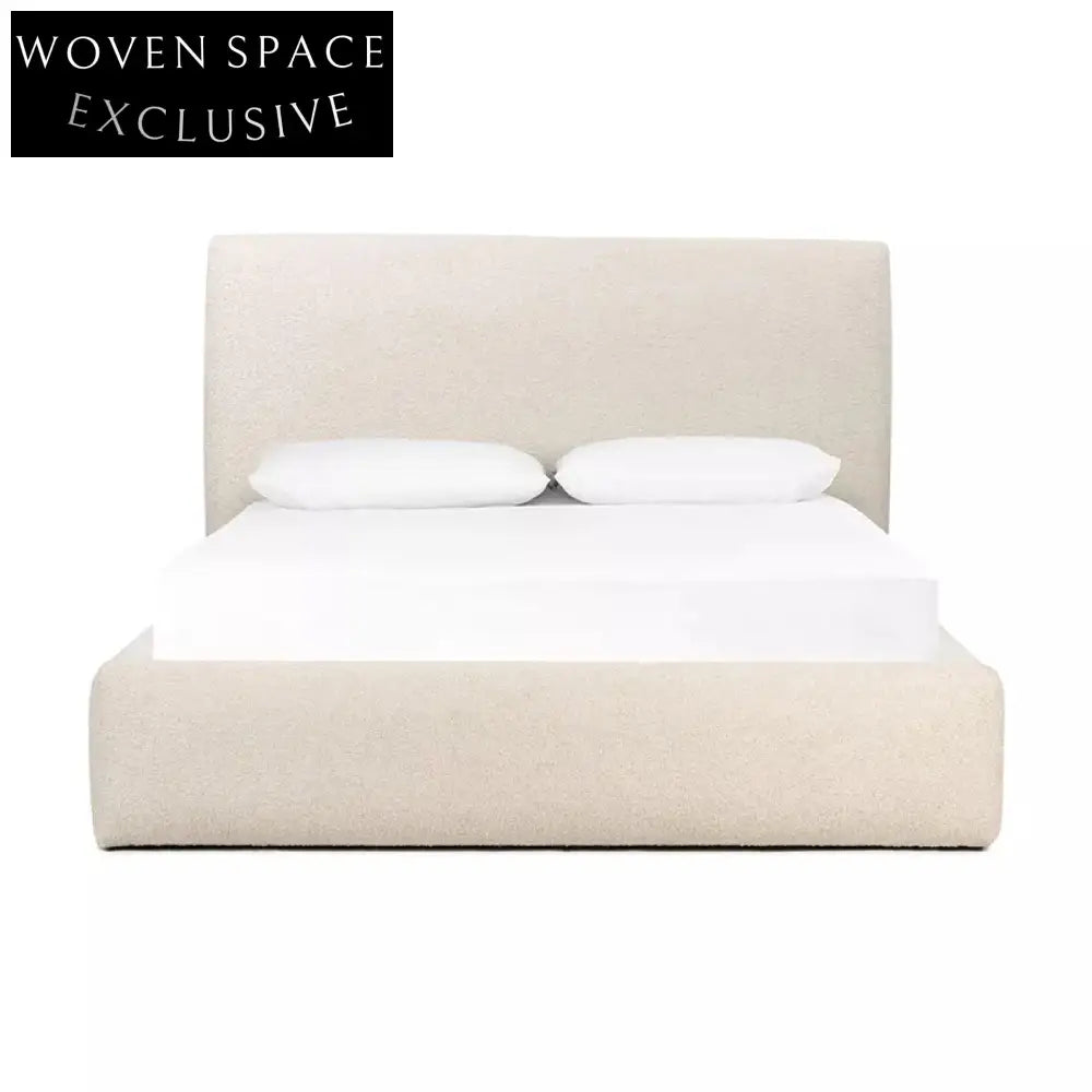 Elegant Nordic Upholstered Fabric King Size Solid Wood Platform Bed