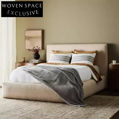 Elegant Nordic Upholstered Fabric King Size Solid Wood Platform Bed