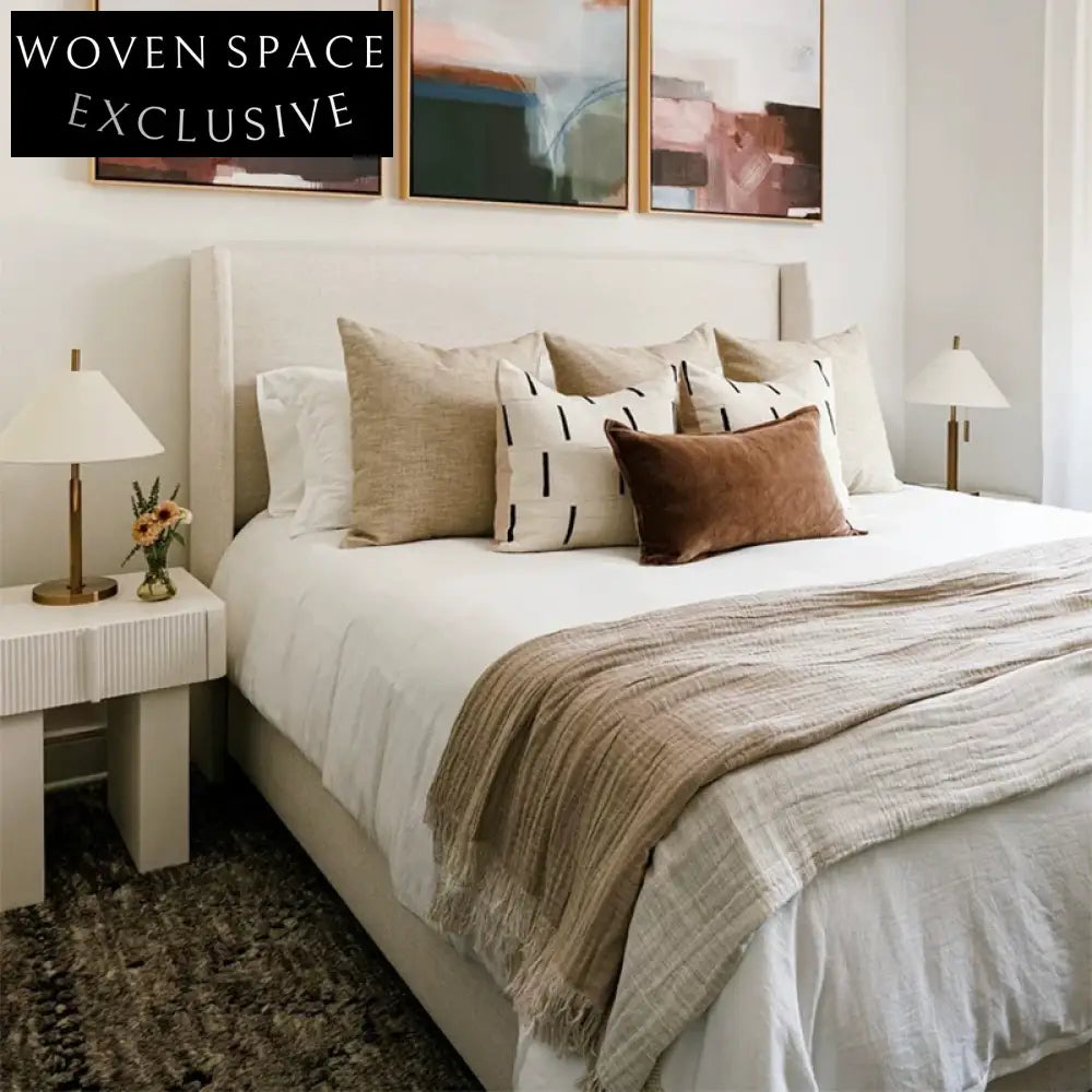 Elegant Nordic Upholstered King Queen Bed Frame with Tall Headboard for Bedroom