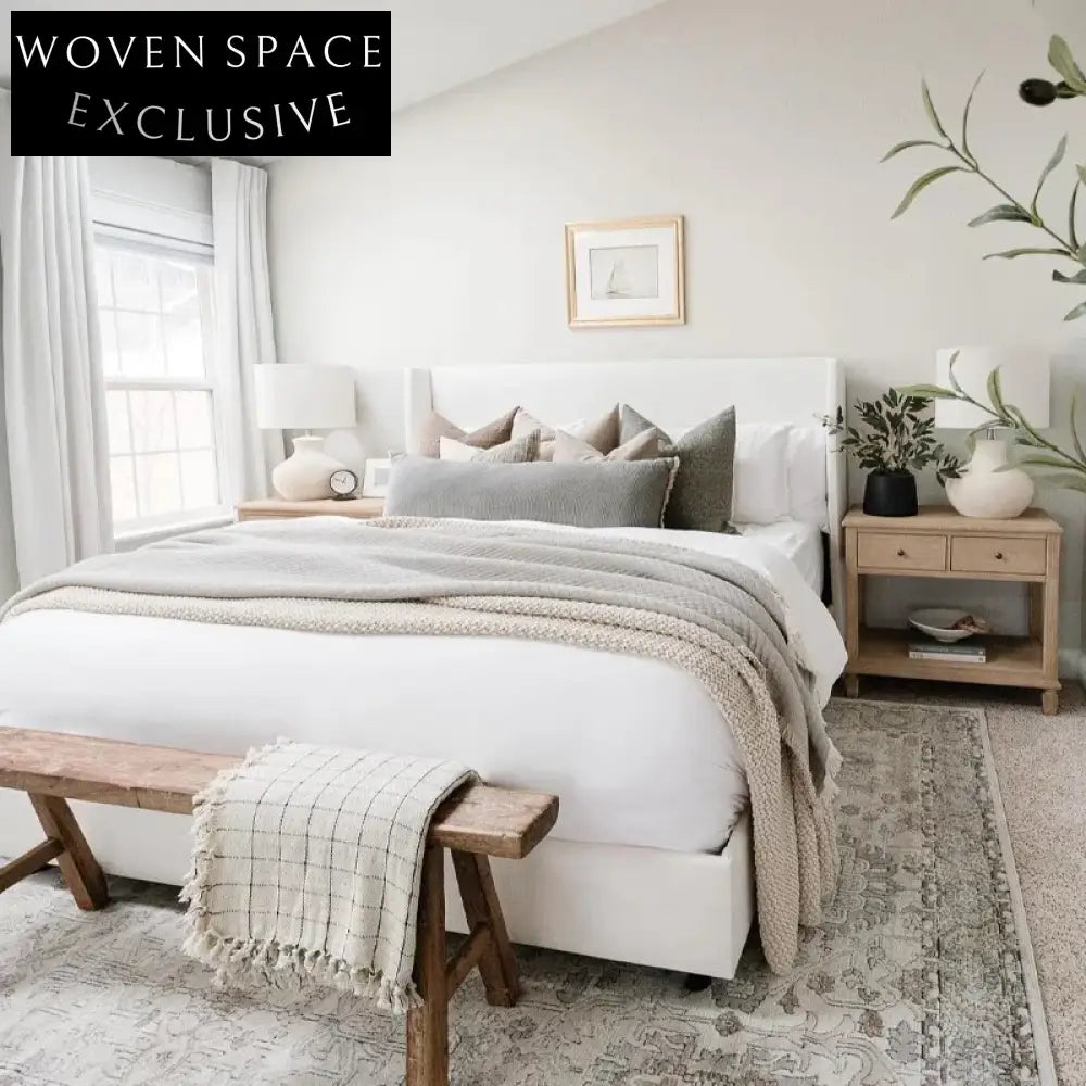 Elegant Nordic Upholstered King Queen Bed Frame with Tall Headboard for Bedroom