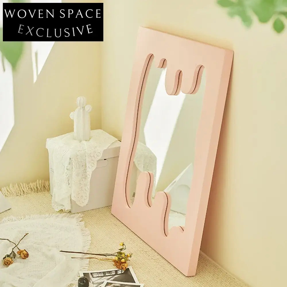 Elegant Nordic Wave Full Length Standing Mirror - Modern Wooden Frame Decor