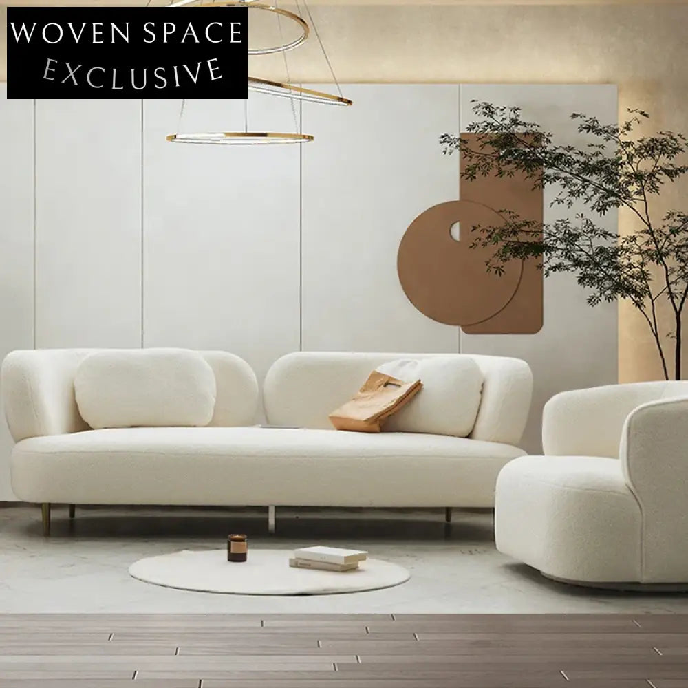 Elegant Nordic White Fabric Two-Seater Sofa with Solid Wood Frame