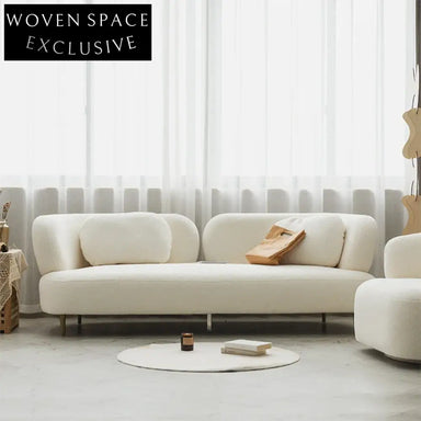 Elegant Nordic White Fabric Two-Seater Sofa with Solid Wood Frame