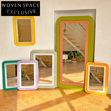 Elegant Nordic Wood Edge Full Length Floor Mirror with Durable Rectangle Round Corners