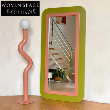 Elegant Nordic Wood Edge Full Length Floor Mirror with Durable Rectangle Round Corners