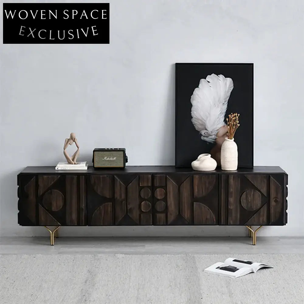 Elegant Nordic Wooden Low Profile TV Media Console with Y-Base Metal Legs